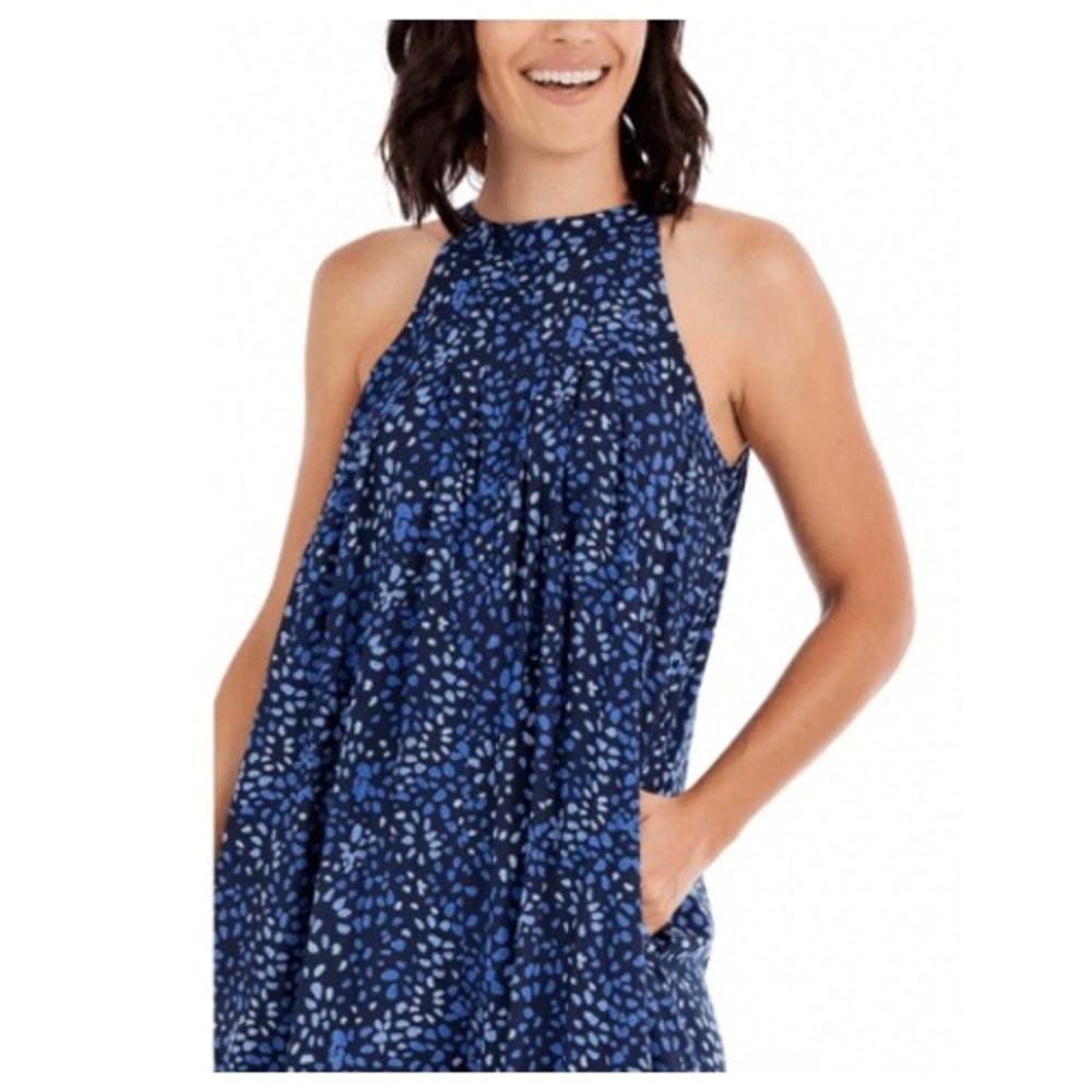 Mud Pie Abstract Pebble Halter‎ Jumpsuit Womens S/M Blue Purple Wide Leg Pockets - Picture 6 of 10
